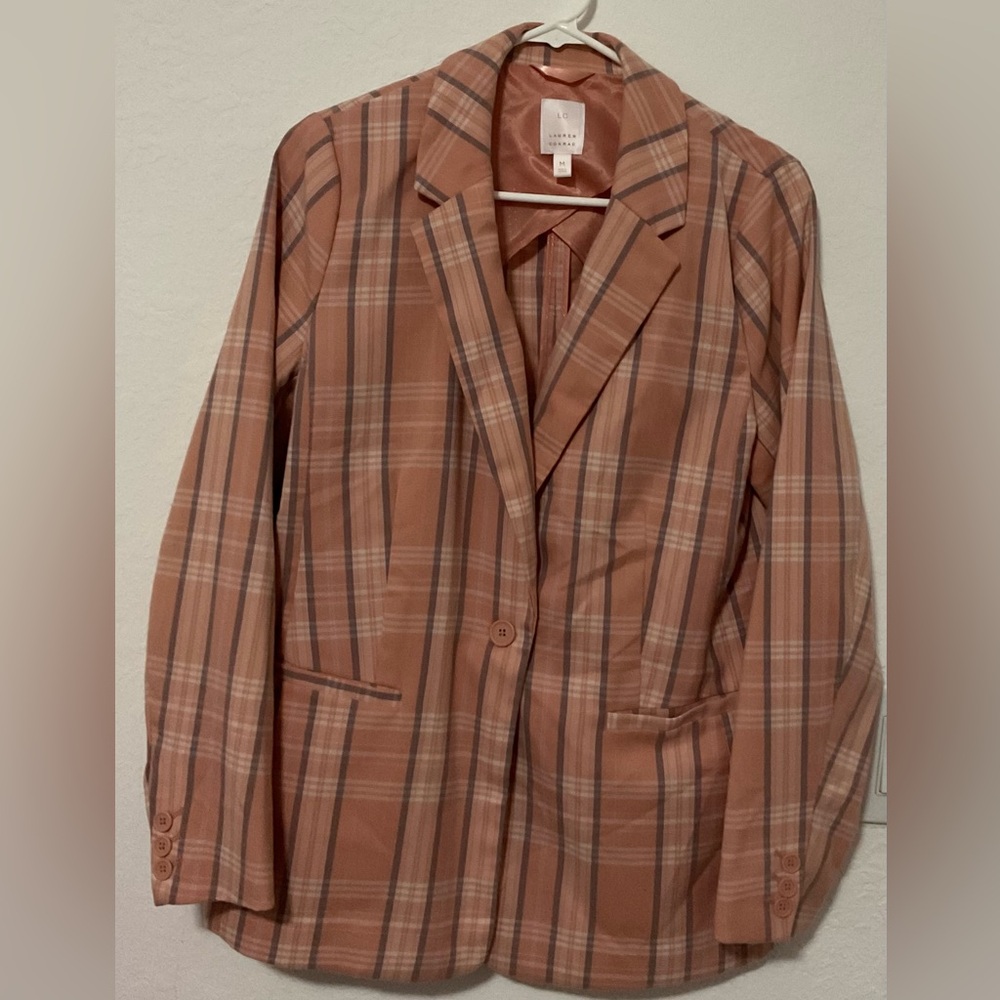 LC Lauren Conrad Pink and Tan Plaid Blazer